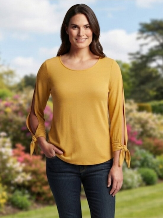 Zenana Outfitters Tops - Zenana Women’s Mustard Yellow Long Sleeve Tie-Sleeve Top